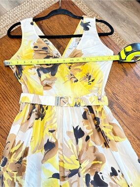 Robin Howe Yellow, White & Brown Floral Wrap Midi Dress
